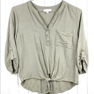 Olive Green Top with Tie. Size: M.